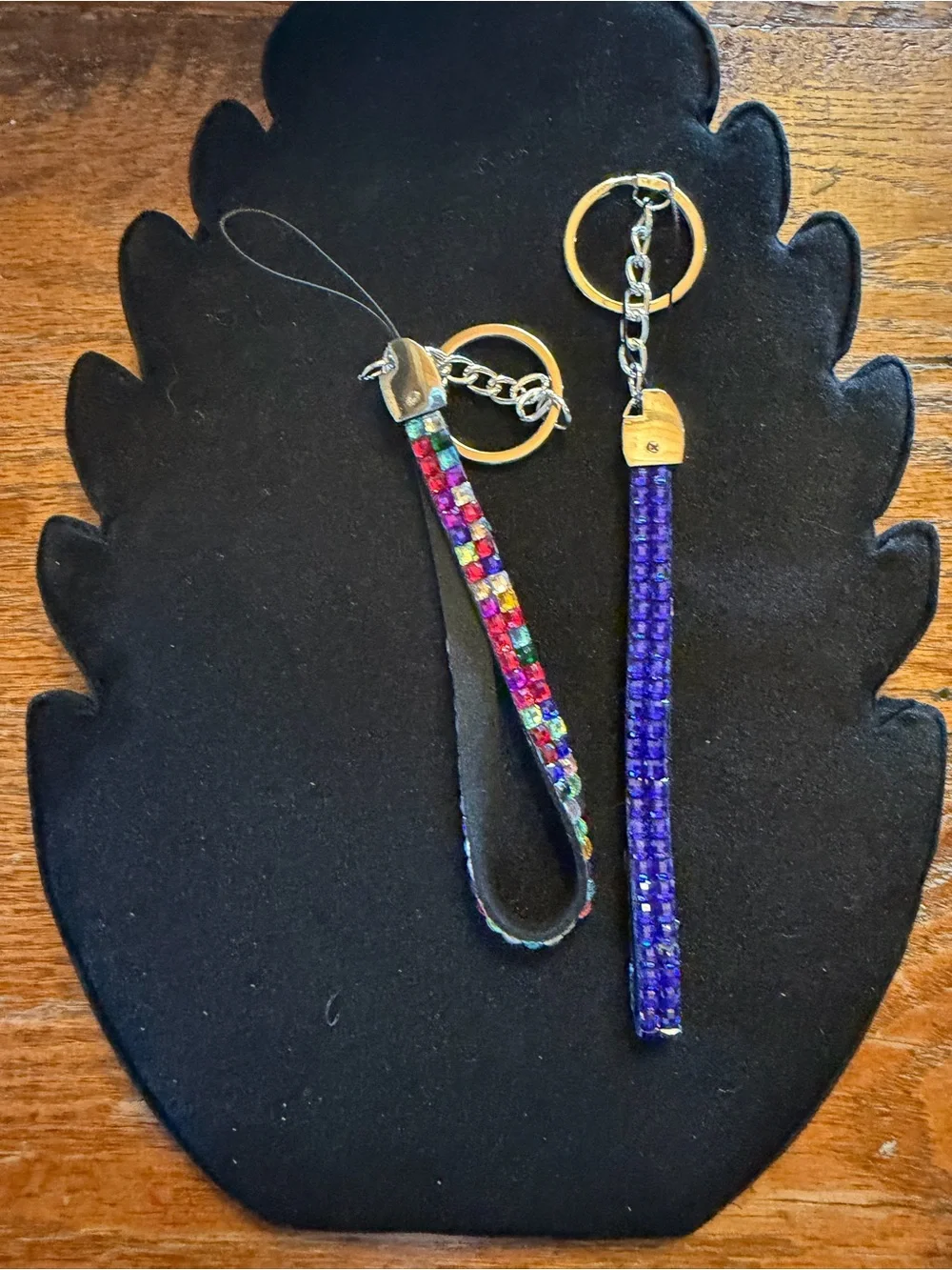 Beaded Purple and Multicolor Wristlet Keychain Duo